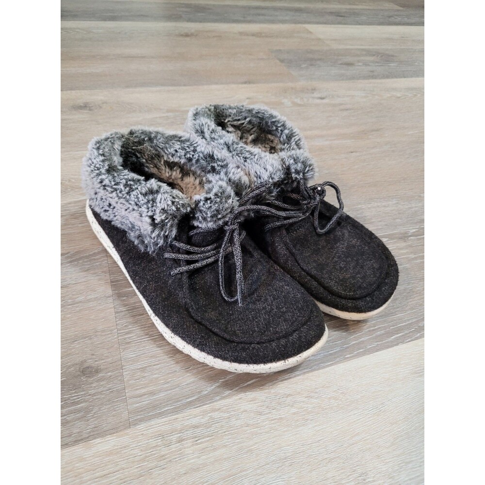 Hey Dudes Faux Fur Fluffy Slip On Shoes Womens Size 8 Grey Comfort Casual